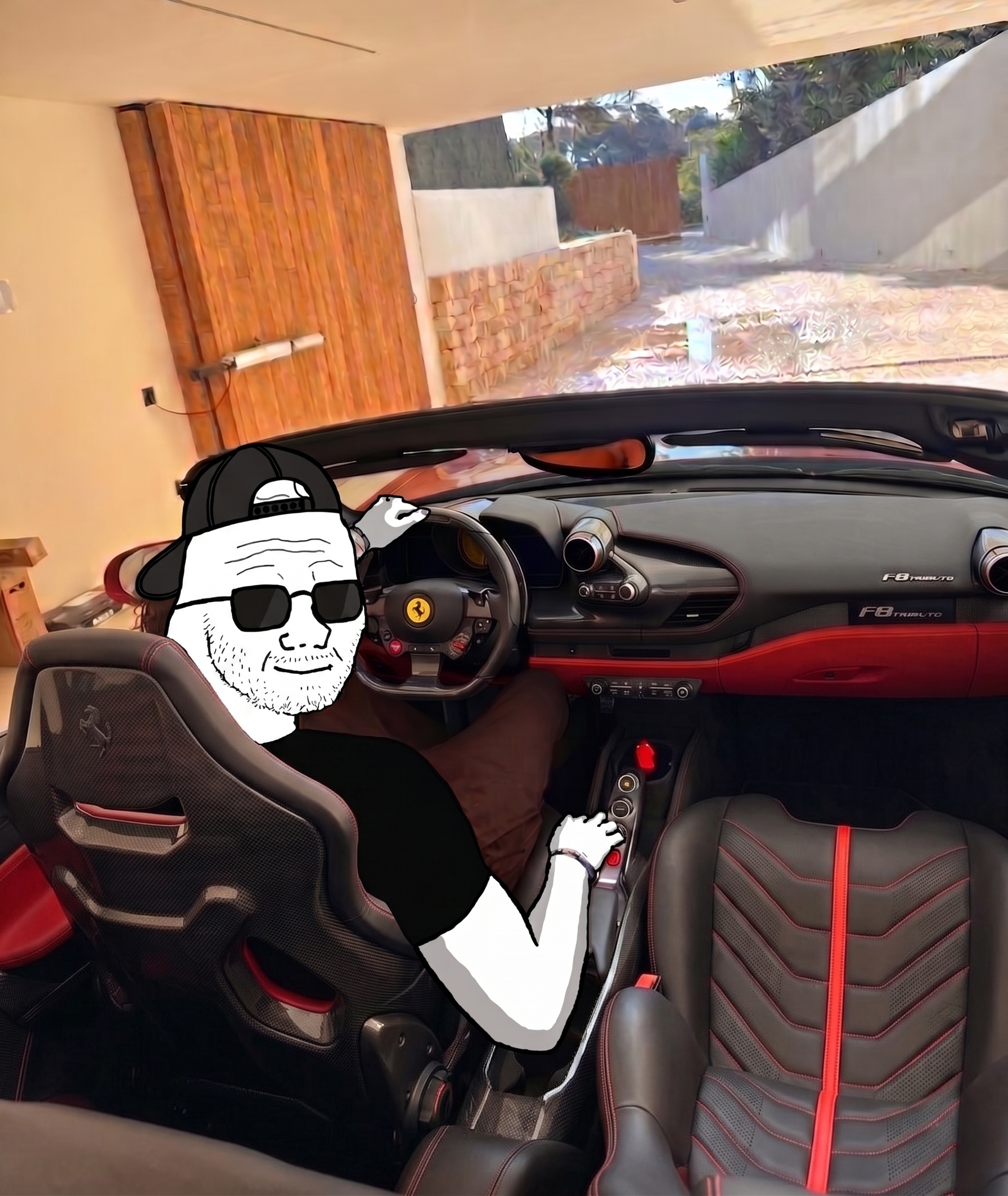 Bro in a Ferrari, doors open