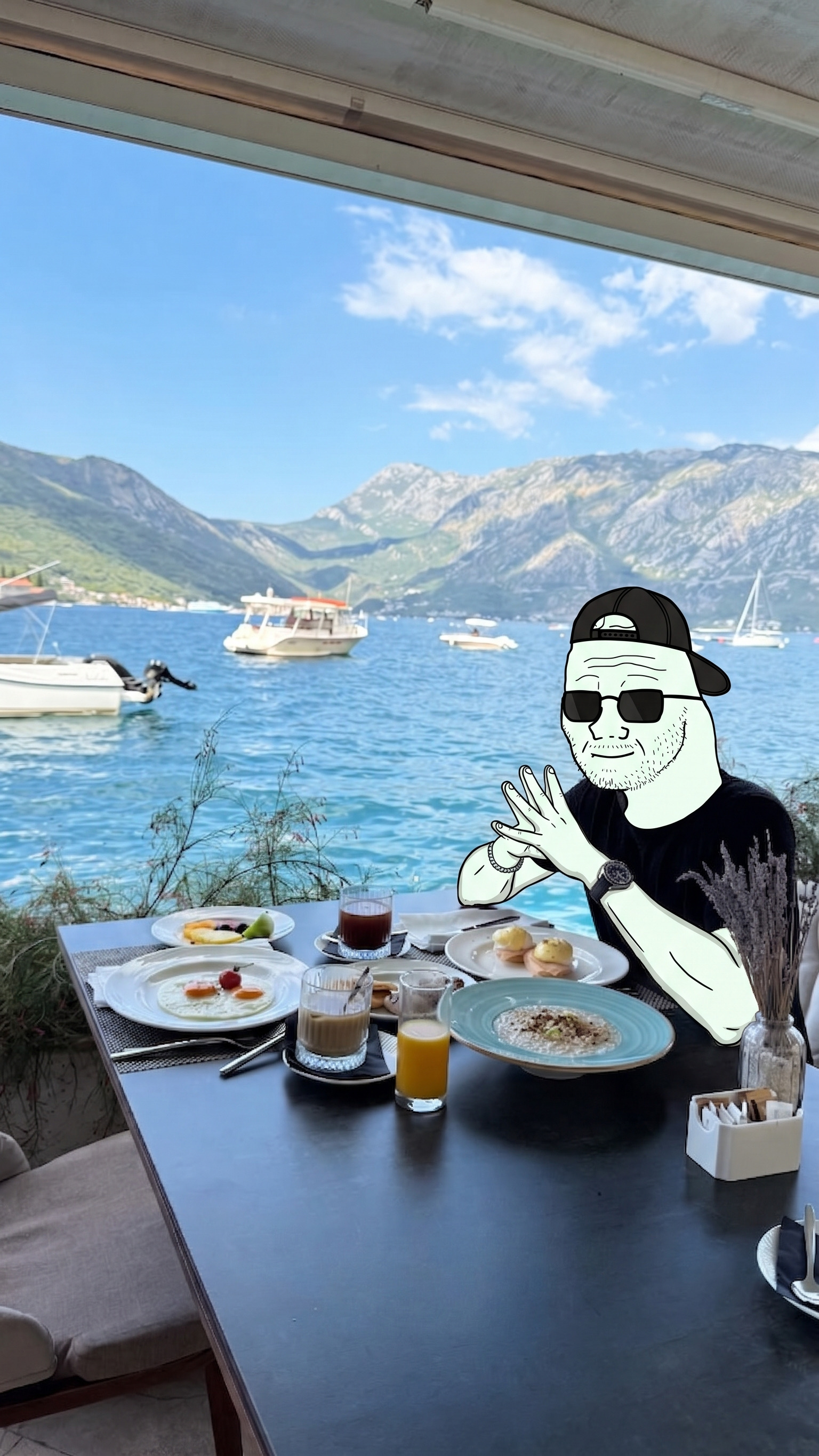 Bro at breakfast by the sea