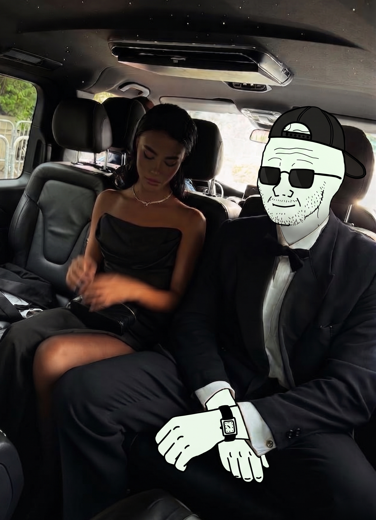 Bro in a suit in a limo